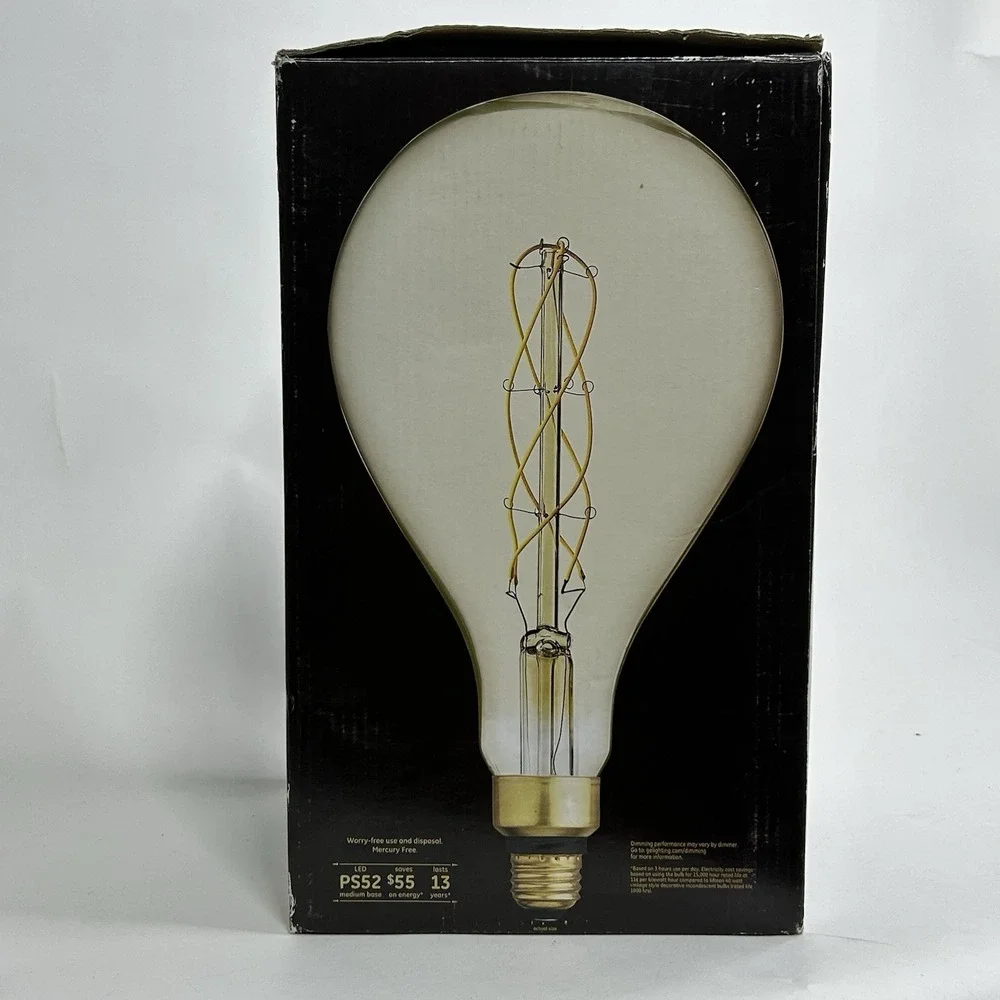 GE Vintage Style Amber Glass LED PS52 Dimmable 40w Medium Base Large Pear Tested